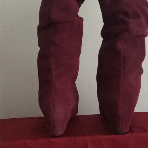 Burgundy Suede Mid Calf Boot - Picture 4 of 8